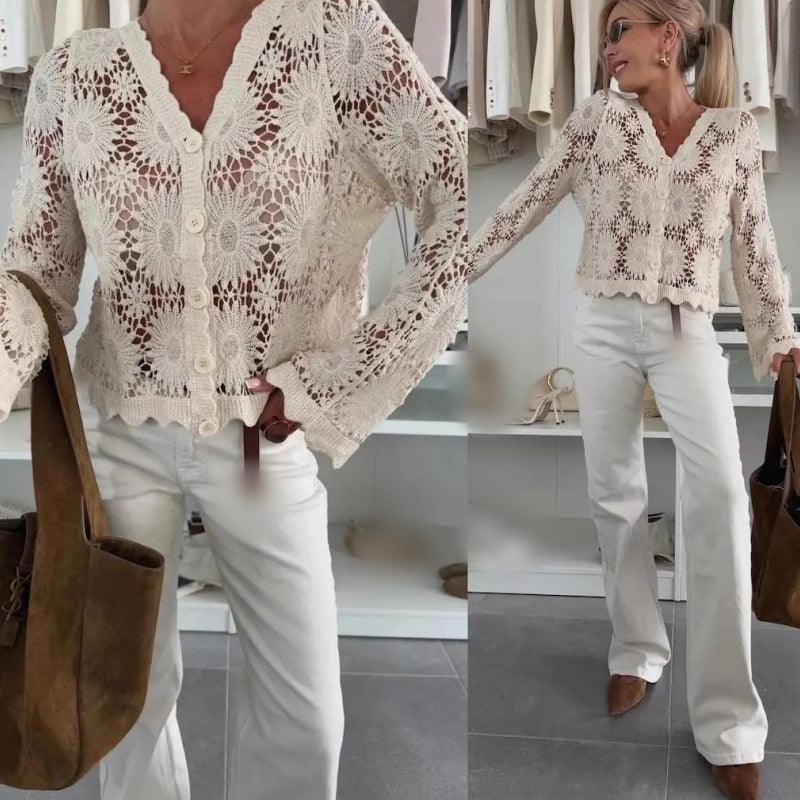 Women's Floral Crochet Knit Cardigan