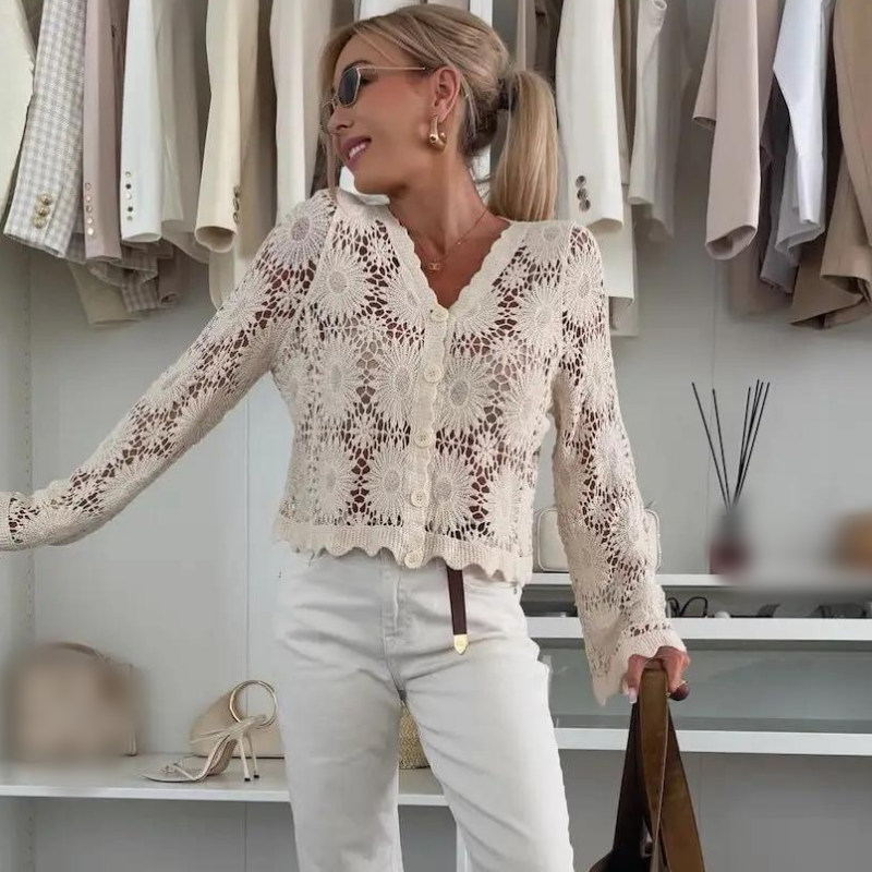 Women's Floral Crochet Knit Cardigan