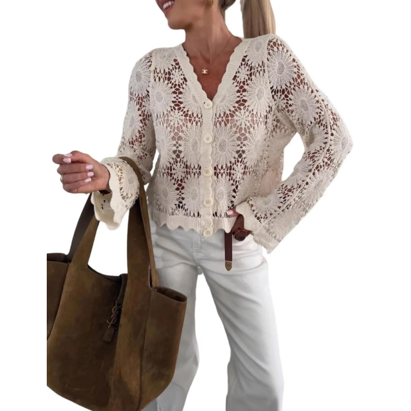Women's Floral Crochet Knit Cardigan