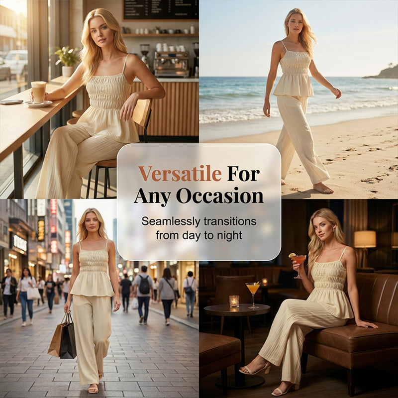 Completo casual da donna con top a canottiera e pantaloni a gamba larga