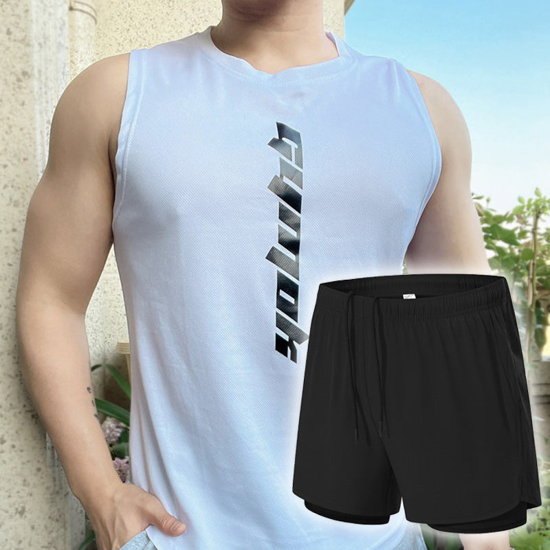 Men's Summer Athletic Quick-Drying Thin Tank Top & Loose-Fit Shorts Two-Piece Suit