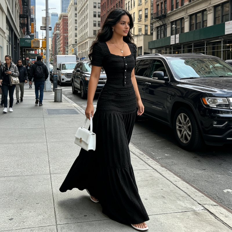 Women's Square Neck Bodice & Maxi Skirt Set