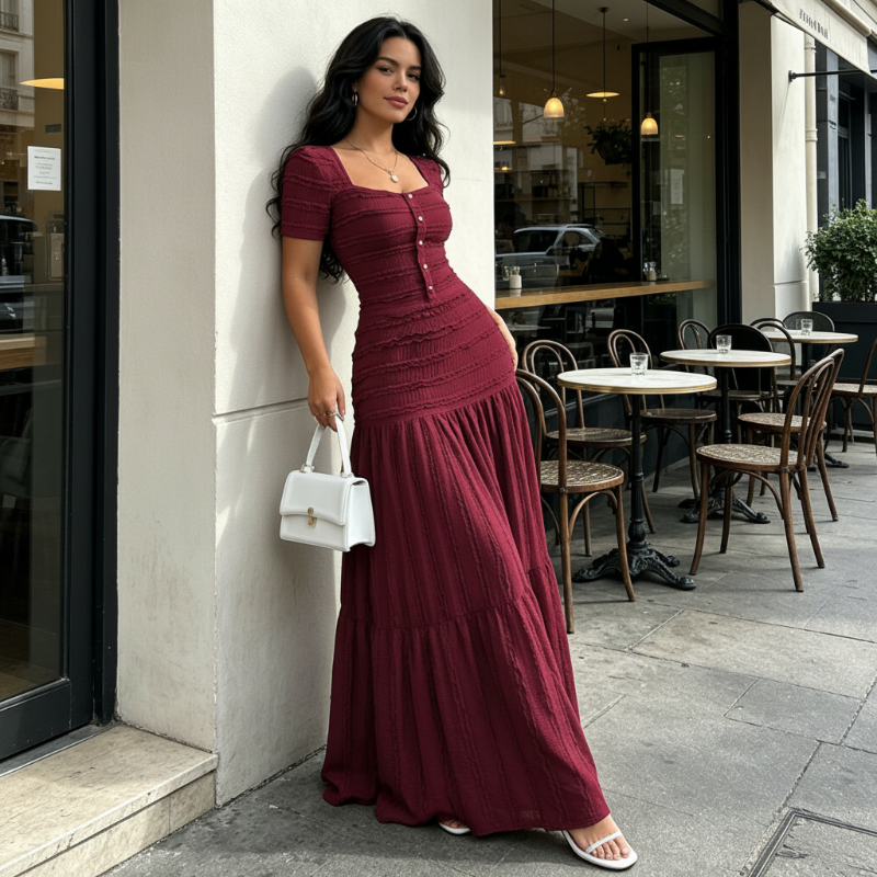 Women's Square Neck Bodice & Maxi Skirt Set