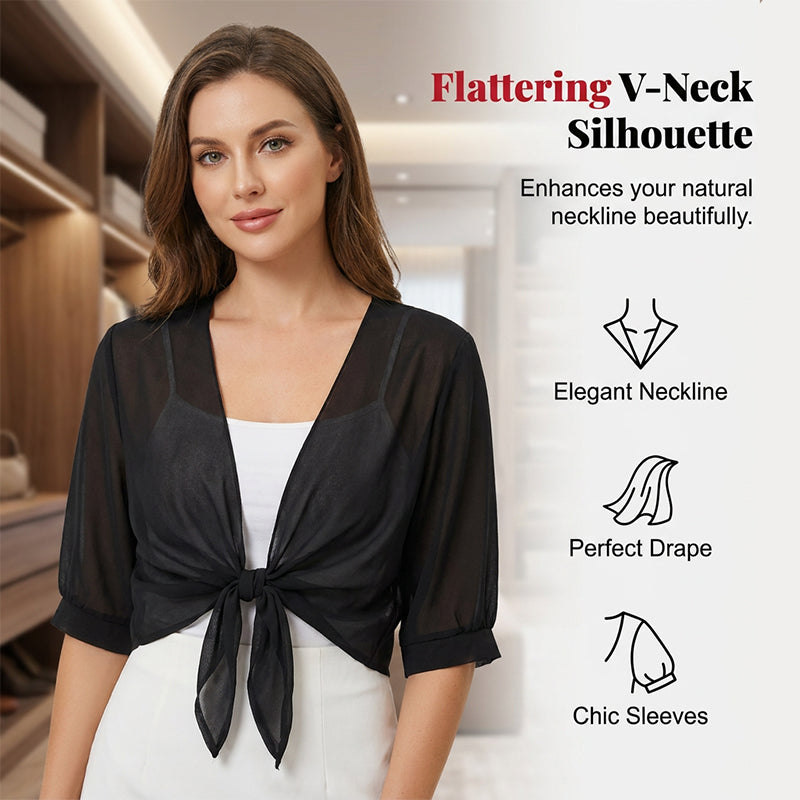 Women's Chiffon Tie-Front Top ¨C Sheer, Cropped & Elegant