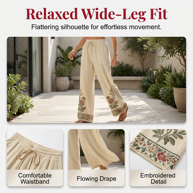Women's Long Sleeve Blouse & Wide-Leg Pants Set