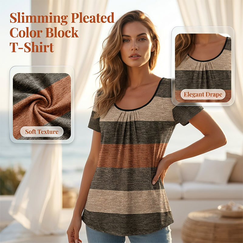 T-shirt voor dames in grote maten met plooien en colourblocking