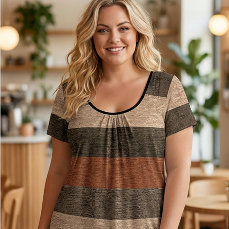 T-shirt voor dames in grote maten met plooien en colourblocking