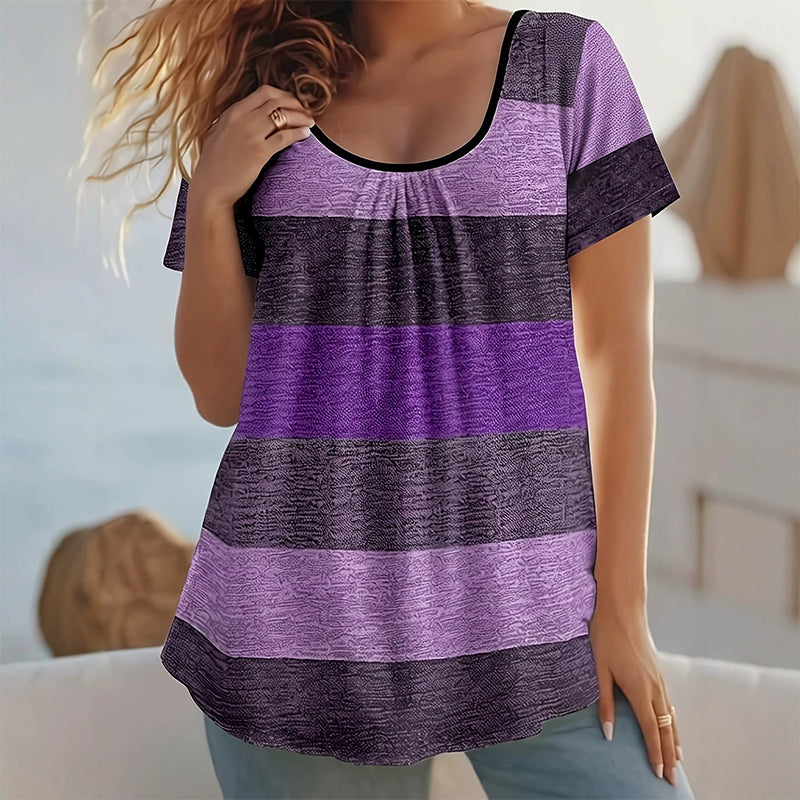 T-shirt voor dames in grote maten met plooien en colourblocking