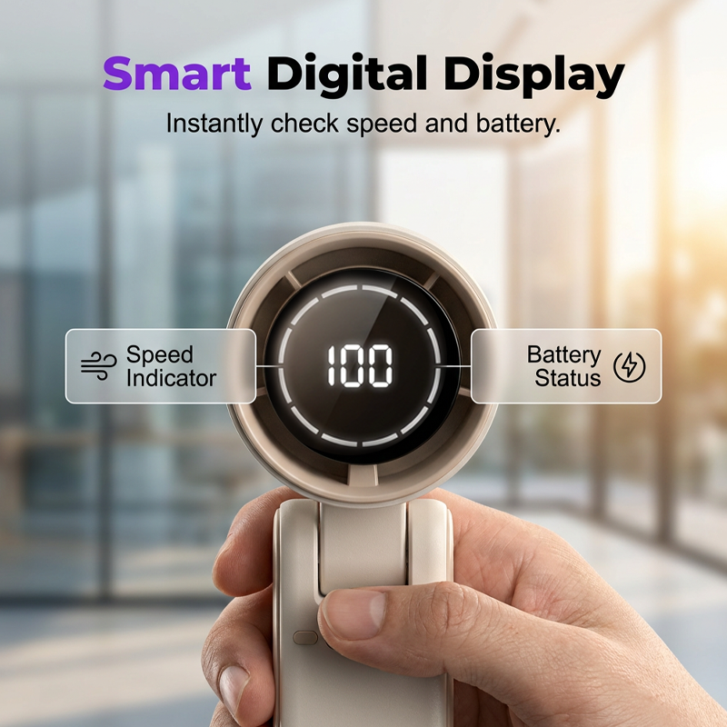 Ventilador portátil de mano con pantalla digital LED