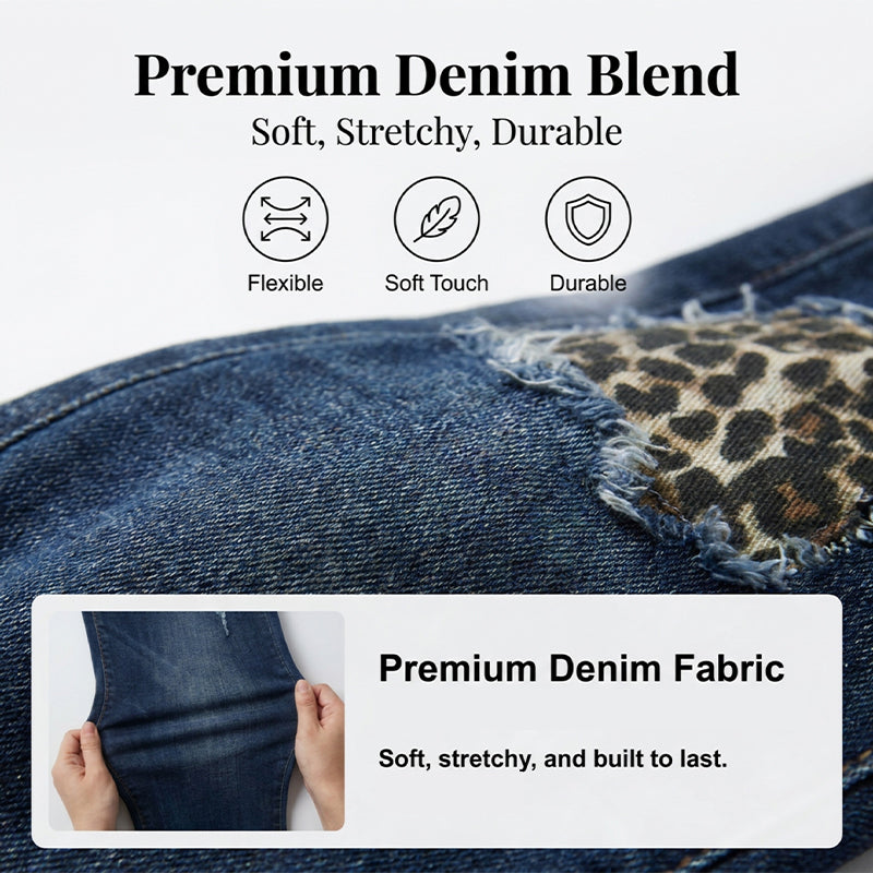 Women's Leopard Patch Ripped Skinny Jeans