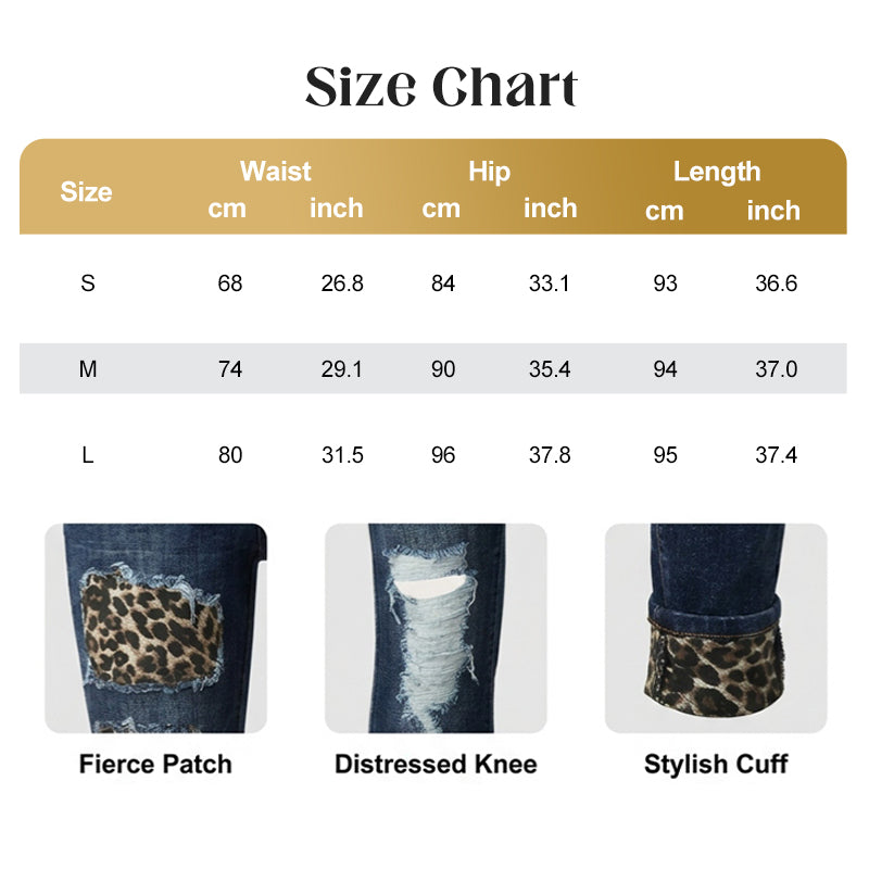 Women's Leopard Patch Ripped Skinny Jeans