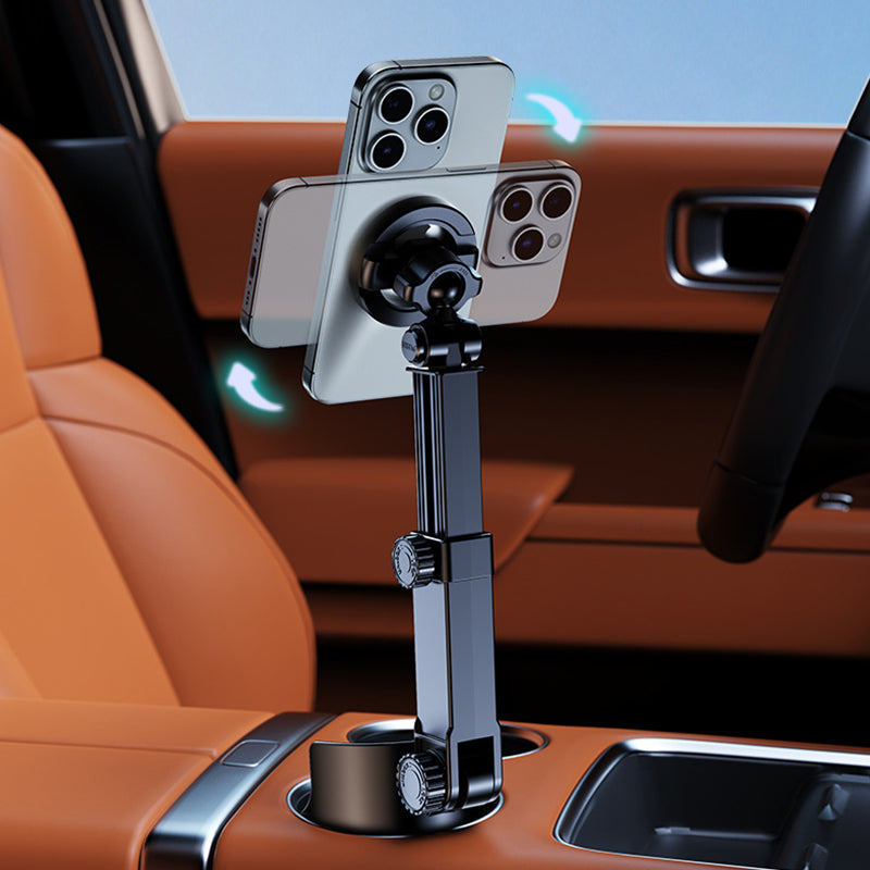 Telefoonhouder voor in de bekerhouder van de auto - 360° verstelbaar, sterke N52-magneet, bediening met één hand