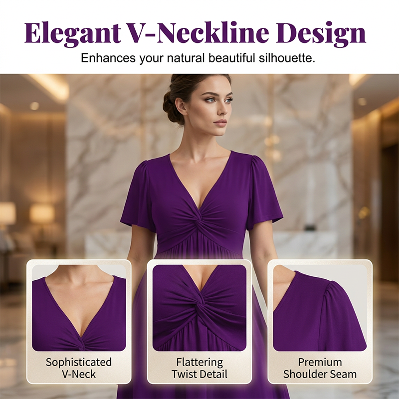 NOW Elegant V-Neck Twist Front Dress with Pockets