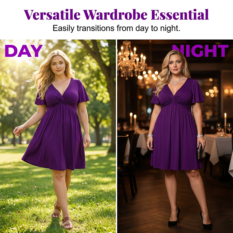 NOW Elegant V-Neck Twist Front Dress with Pockets