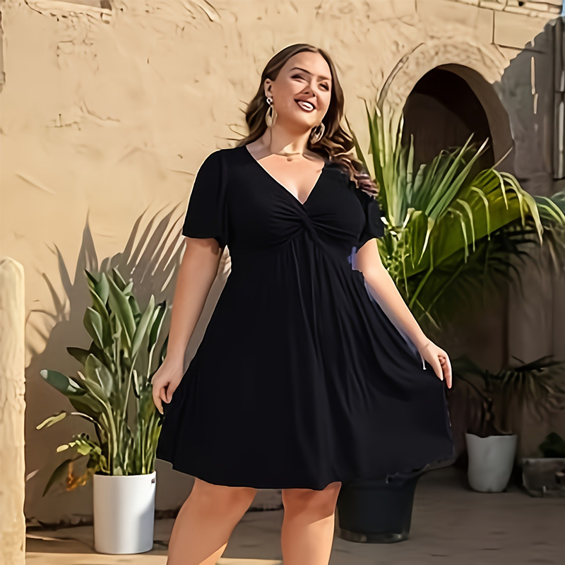 NOW Elegant V-Neck Twist Front Dress with Pockets
