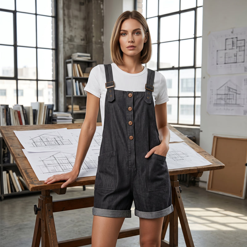 Retro Solid Color Romper with Adjustable Straps