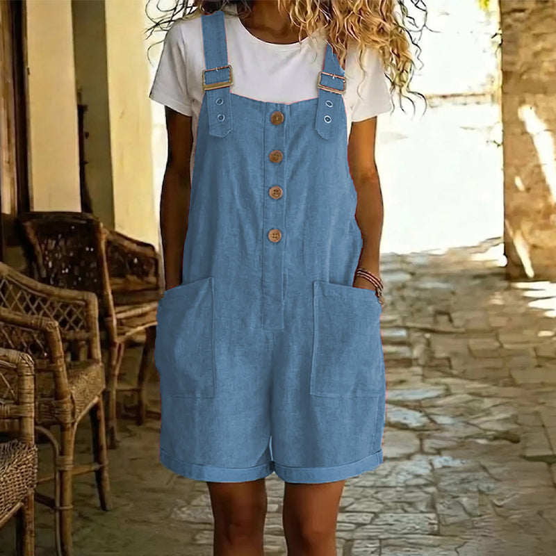 Retro Solid Color Romper with Adjustable Straps