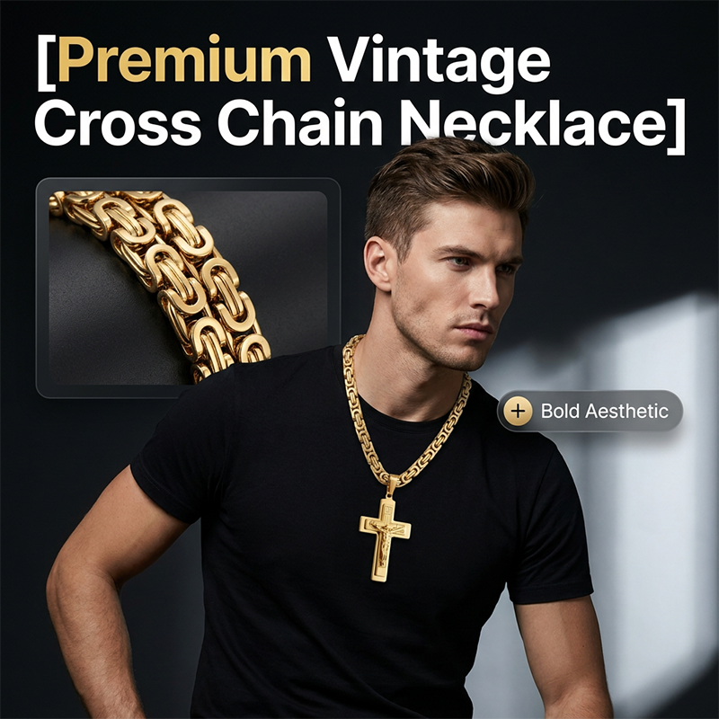 Men's Vintage Chain Necklace with Cross Pendant