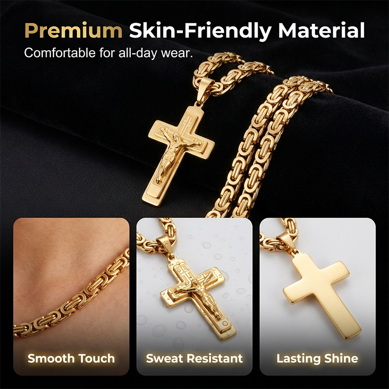 Men's Vintage Chain Necklace with Cross Pendant