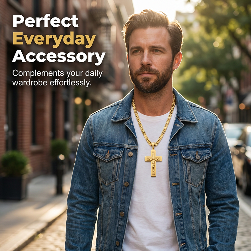 Men's Vintage Chain Necklace with Cross Pendant