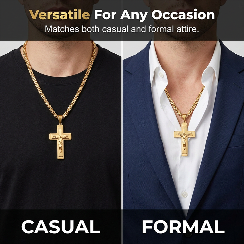 Men's Vintage Chain Necklace with Cross Pendant