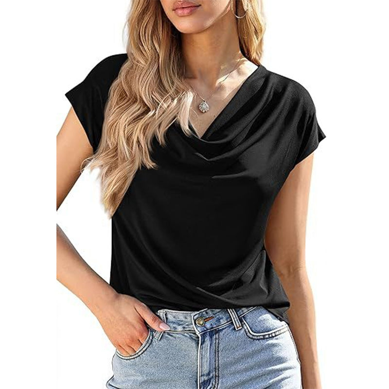 Top para mujer con cuello drapeado y mangas cortas