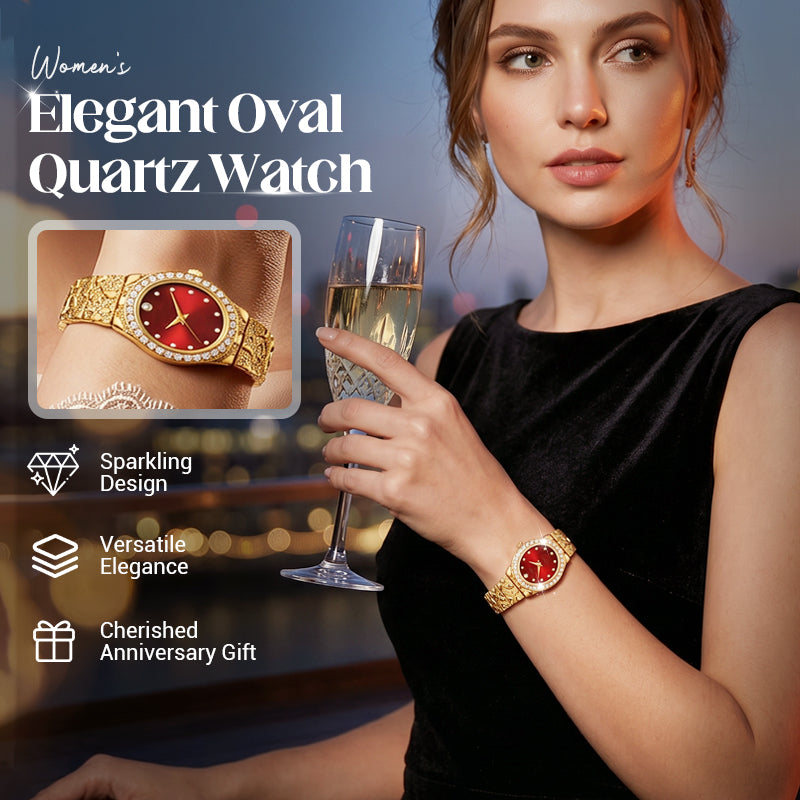 Reloj de cuarzo ovalado elegante para mujer