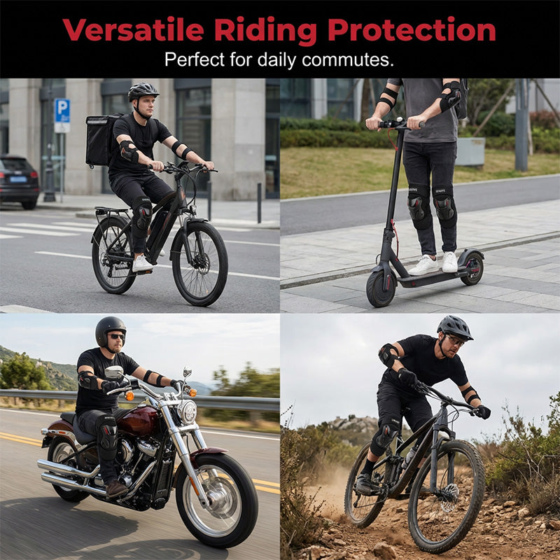 Conjunto de protectores de rodillas y codos para motocicleta: carcasa rígida, articulados y ajustables