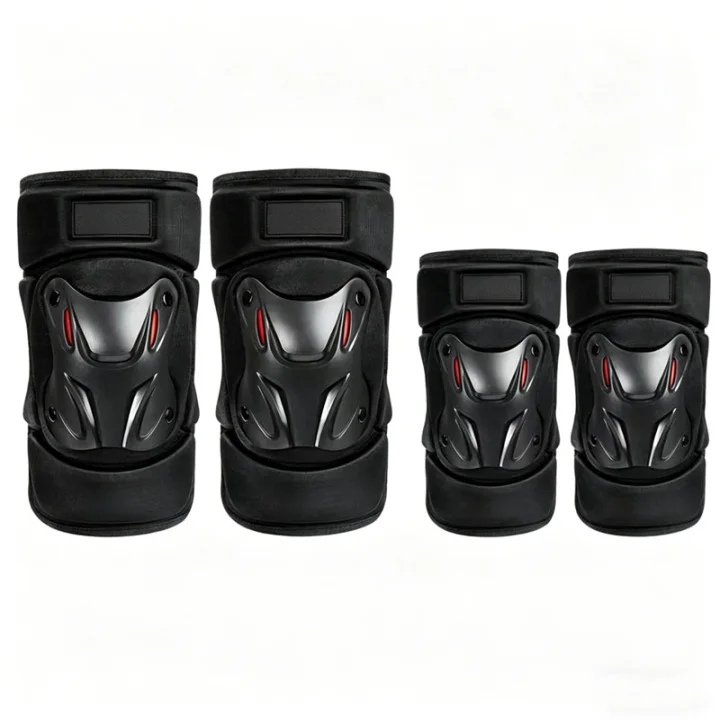 Conjunto de protectores de rodillas y codos para motocicleta: carcasa rígida, articulados y ajustables