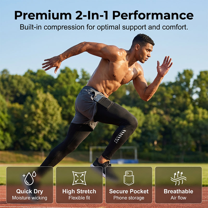 Collant da running da uomo 2-in-1 con pantaloncini