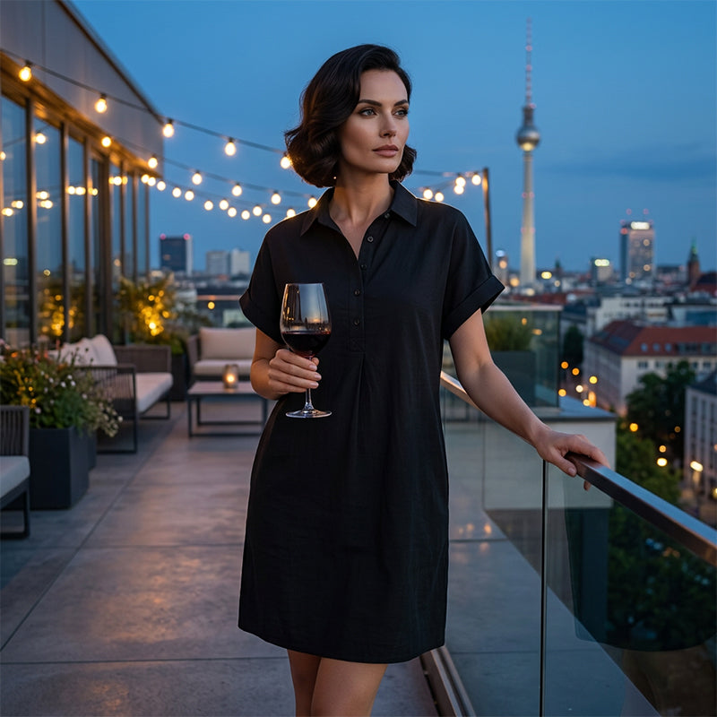 Casual Short Sleeve Button Pocket Dress