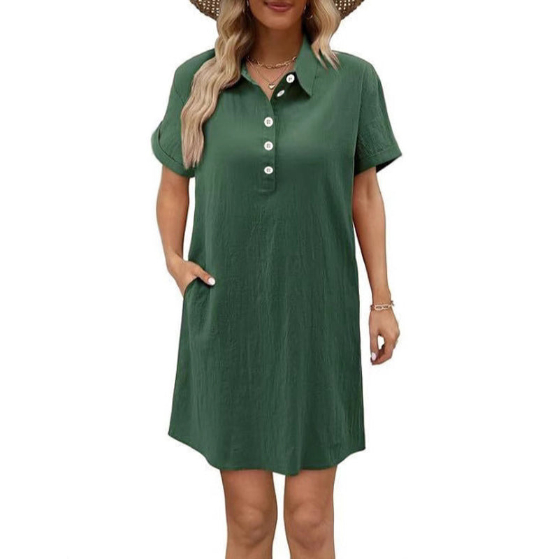 Casual Short Sleeve Button Pocket Dress