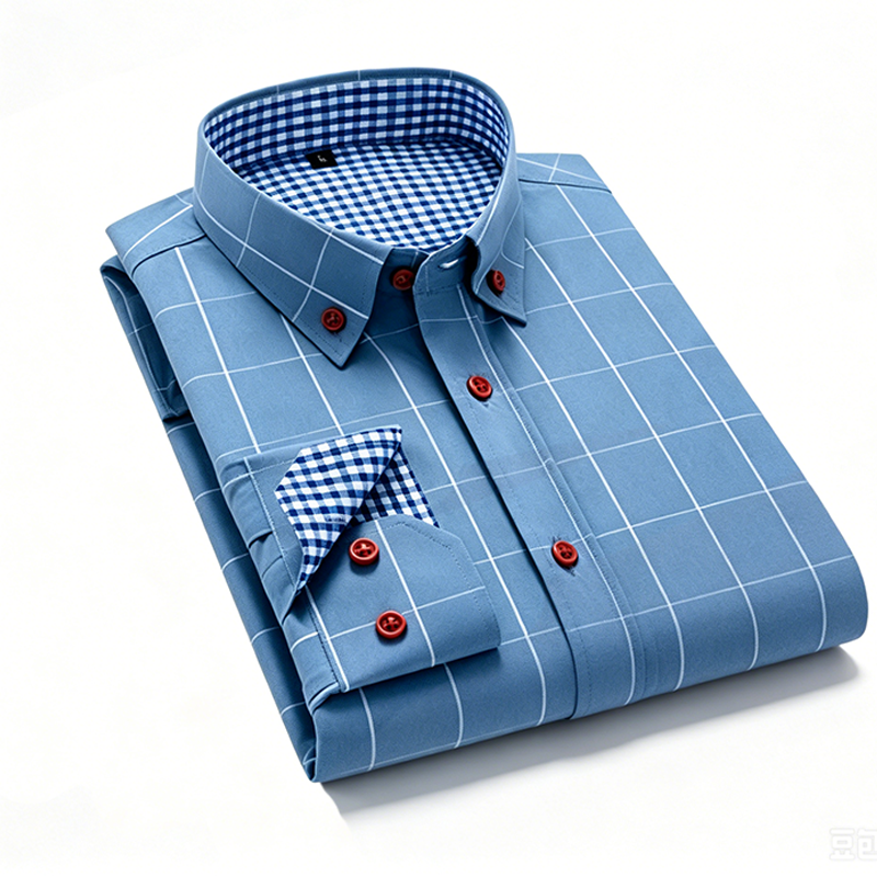 Camicia da uomo dalla vestibilità moderna con motivo a quadri - Dettagli a contrasto, abbottonatura frontale, misto di alta qualità