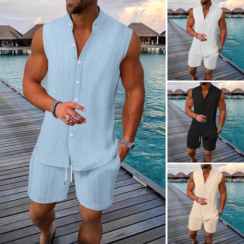 2-delige zomerset voor heren met mouwloze top en korte broek