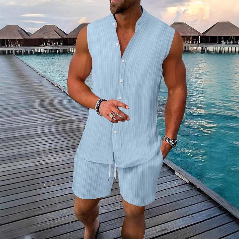 2-delige zomerset voor heren met mouwloze top en korte broek