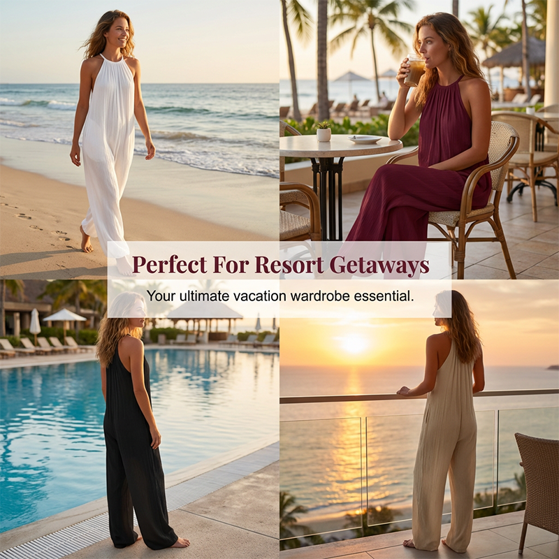Women's Halter Neck Sleeveless Wide-Leg Jumpsuit