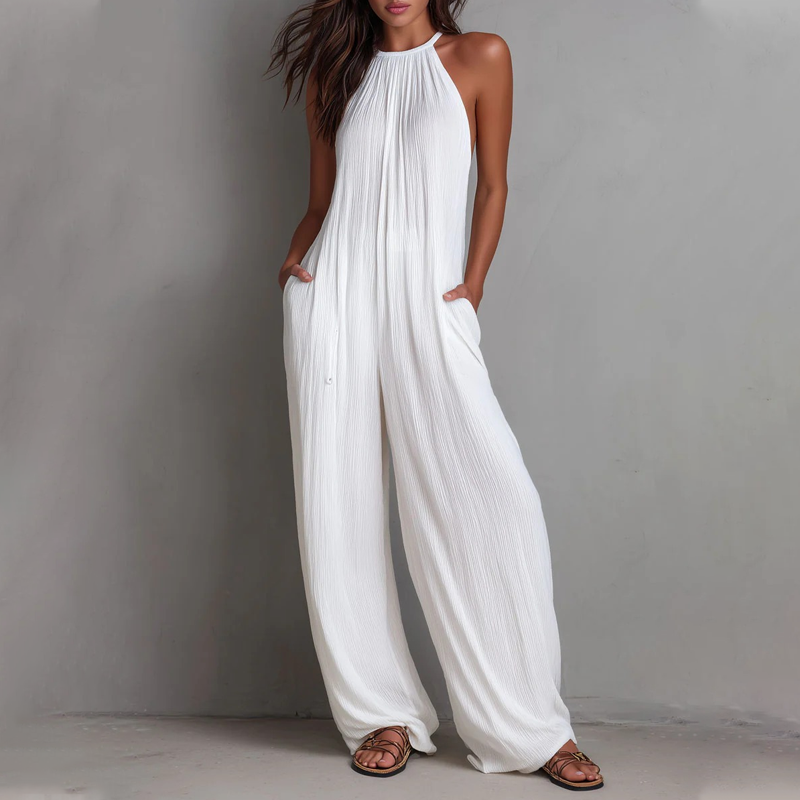 Women's Halter Neck Sleeveless Wide-Leg Jumpsuit