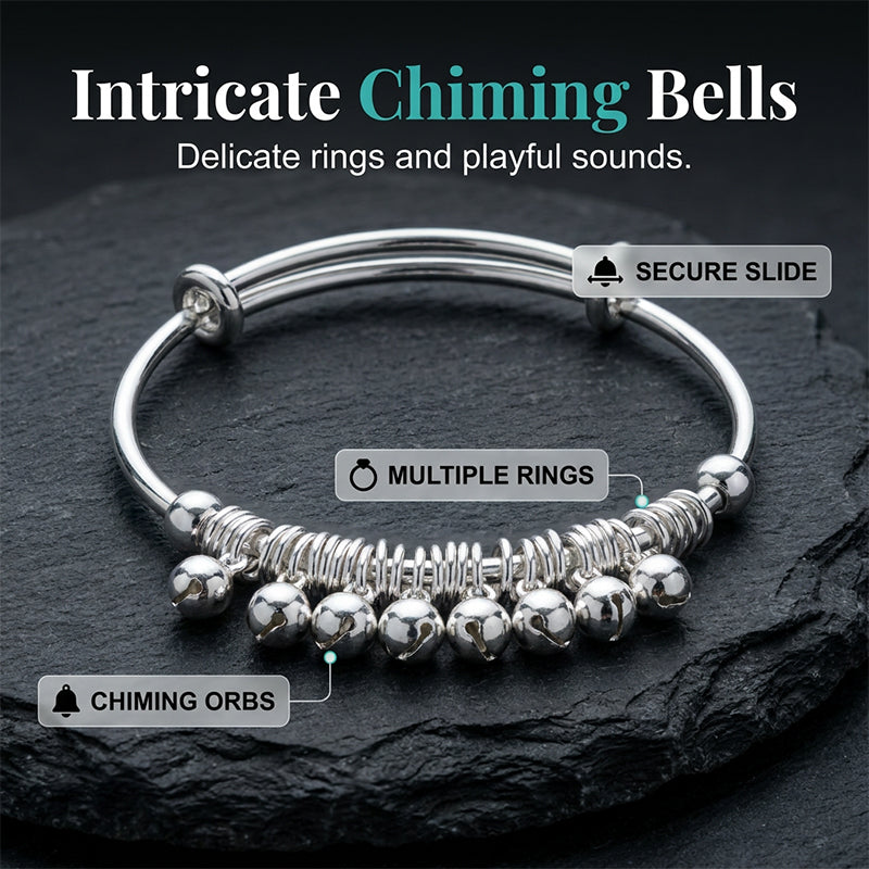 FreeAdjustable Silver Bell Charm Bangle Bracelet