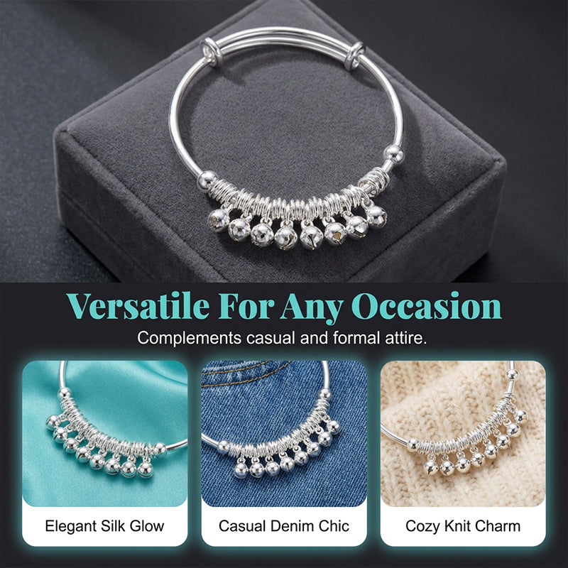 FreeAdjustable Silver Bell Charm Bangle Bracelet