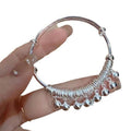 FreeAdjustable Silver Bell Charm Bangle Bracelet