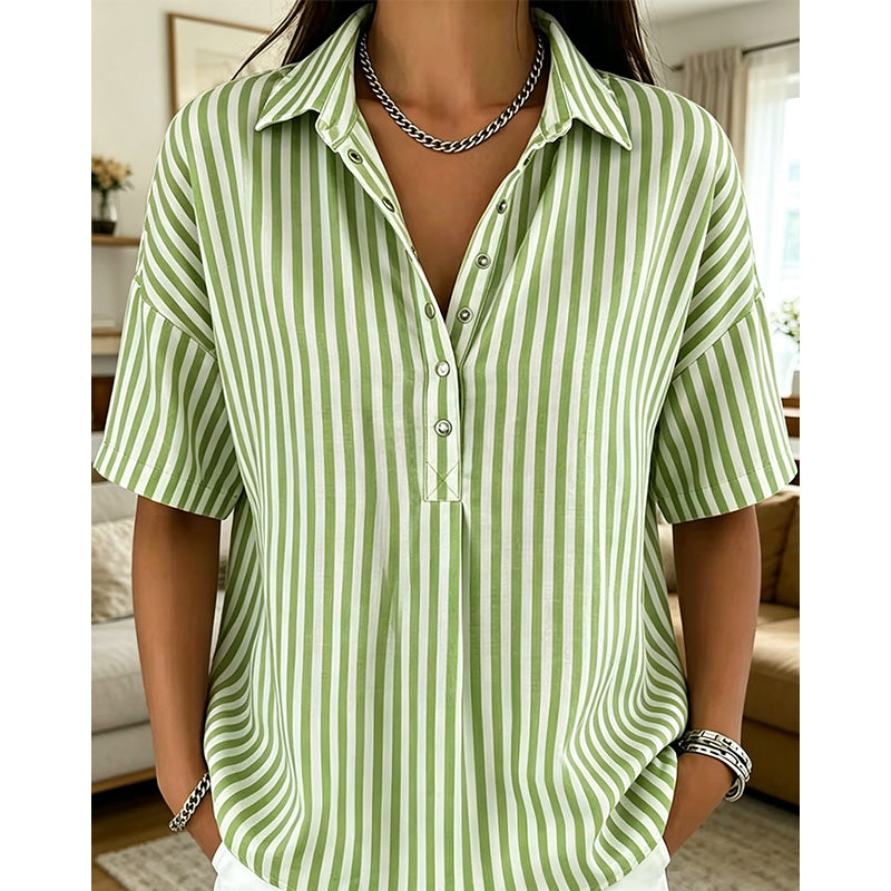 Camisa femenina informal a rayas de manga corta