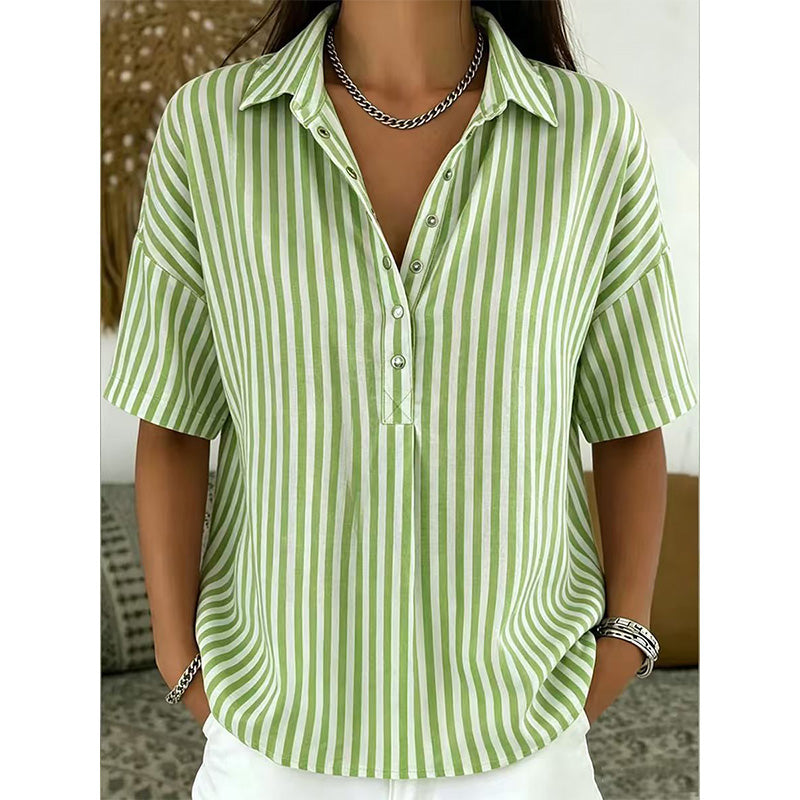 Camisa femenina informal a rayas de manga corta
