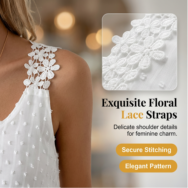 Elegant Dot Lace Strap Tank Top