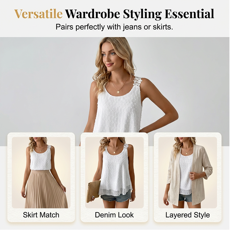 Elegant Dot Lace Strap Tank Top
