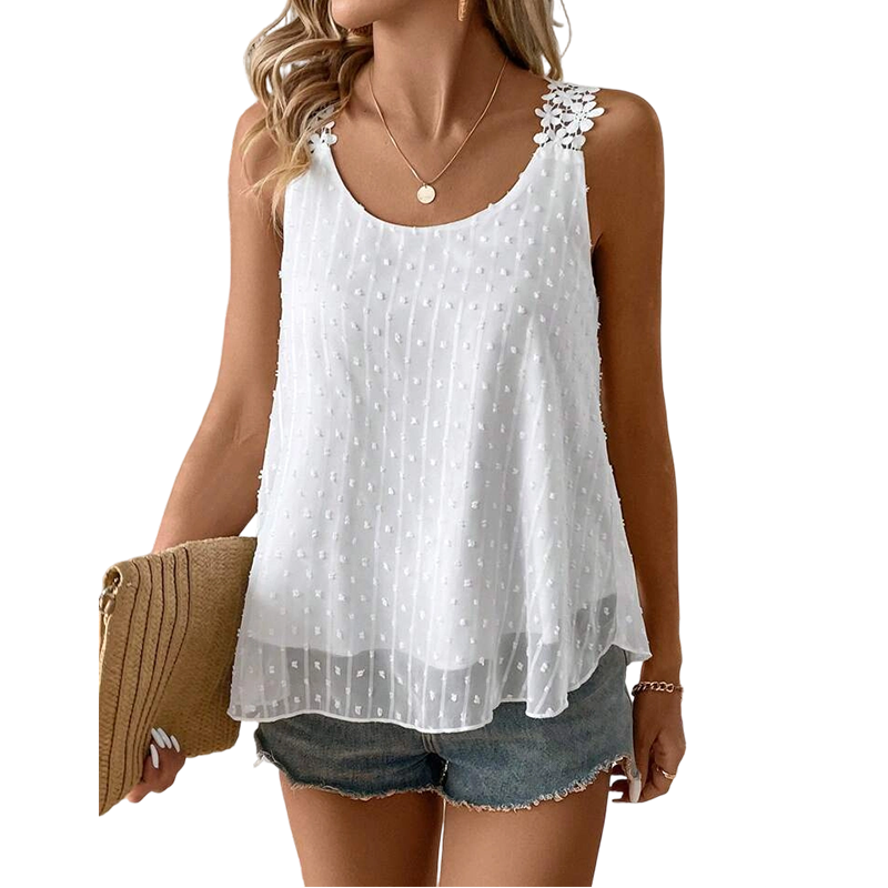 Elegant Dot Lace Strap Tank Top