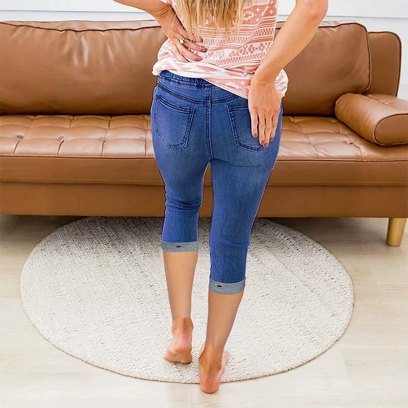 Women's Distressed Drawstring Denim Capri Pants
