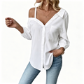 Camisa femenina informal con hombros descubiertos y botones delanteros