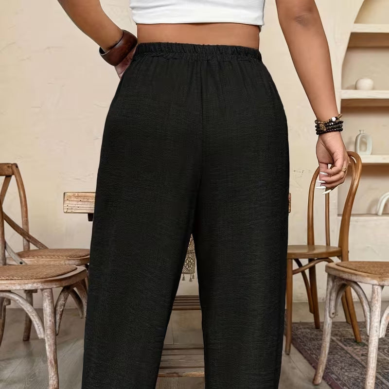 Pantalones de mujer tobilleros con vuelta ¨C corte holgado, cintura elástica y colores lisos