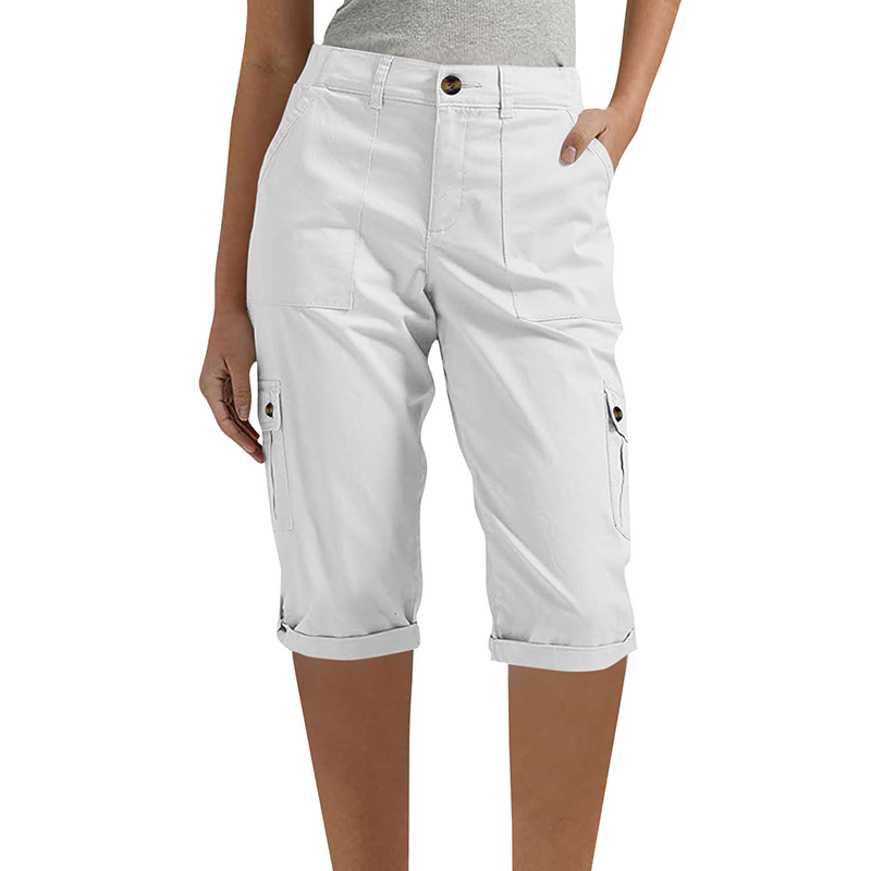 Pantalones capri cargo femeninos informales con bolsillos