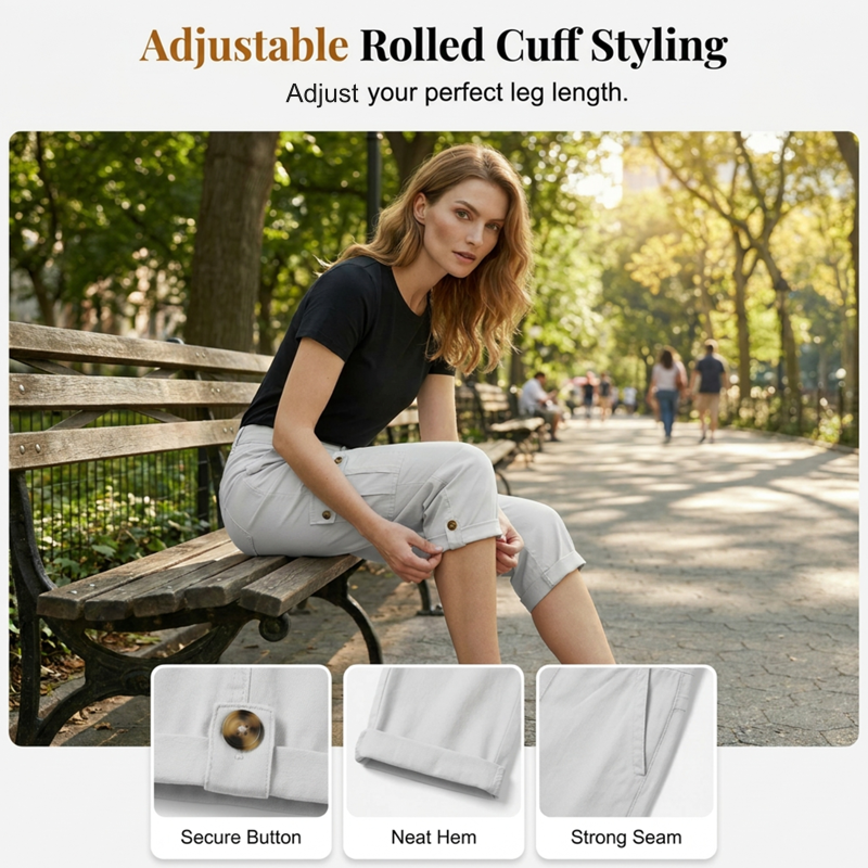 Pantalones capri cargo femeninos informales con bolsillos